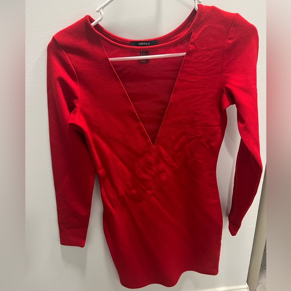 Red skin tight dress with sheer front